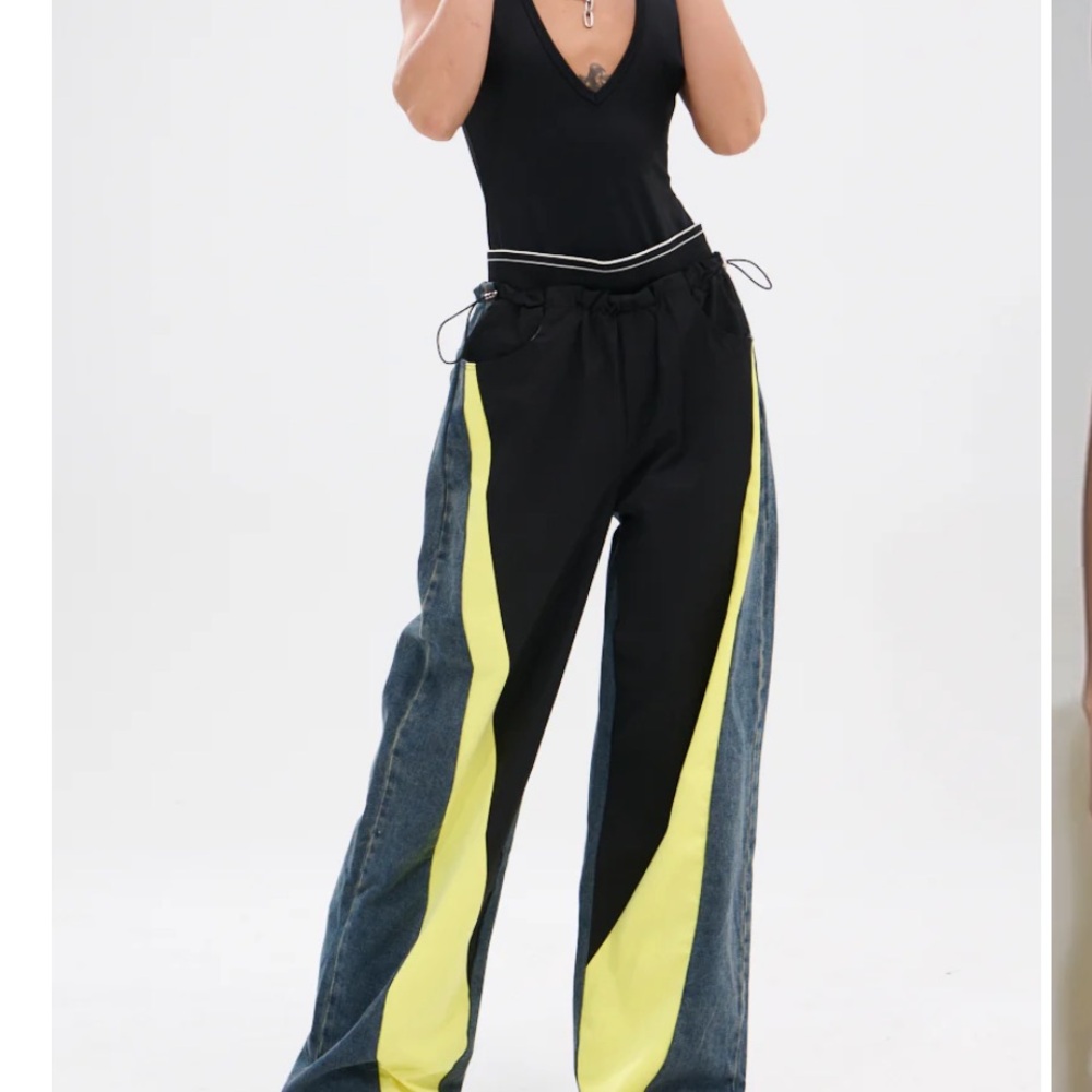 AKIRA Black and Yellow Wide Leg Jeans